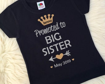 Promoted To Big Sister CUSTOM DATE T Shirt Toddler Baby Announcement EM240
