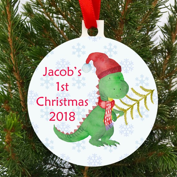 Personalised 1st Christmas Tree Decoration Dinosaur Bauble Etsy