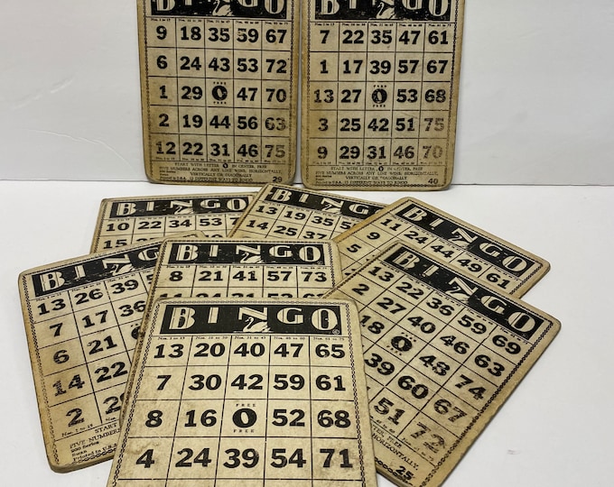 Featured listing image: Antique Bingo Card (1)  Heavy Board Black Back Approximately 7” x 5” Random Selection  from Group