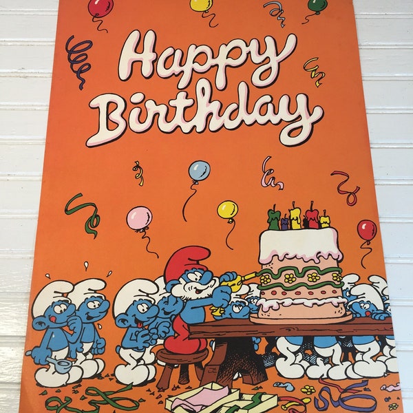 Vintage Peyo Smurf Poster Happy Birthday 1981 Wallace Berrie