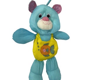 Playskool Water Pets Vintage Blue Cat Teddy Bear #412 Plush Toy Bath Animal 1988