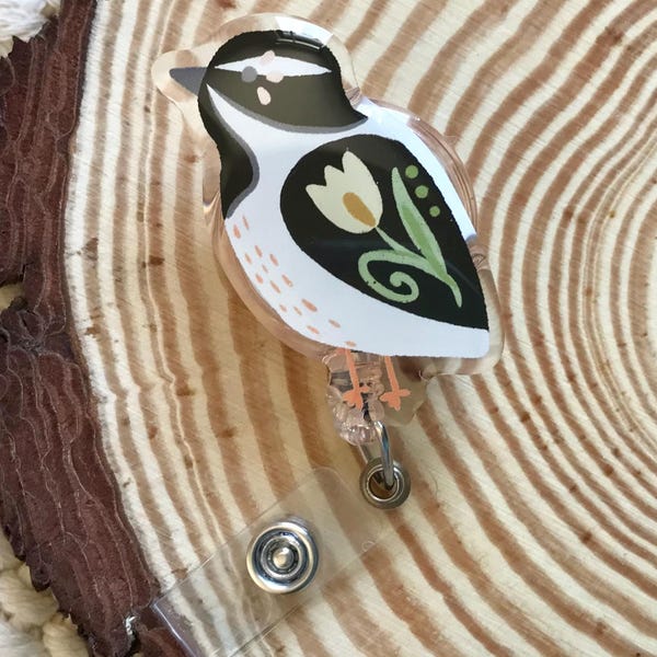 Cottagecore Chickadee Badge Reel: Pediatric Nurse Retractable ID Holder