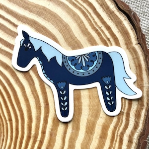Blue Dala Horse Sticker: Scandinavian Folk Art Vinyl Decal