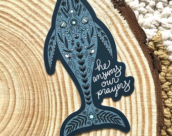 Jonah & the Whale Vinyl Sticker: Waterproof Christian Decal - He Answers Our Prayers