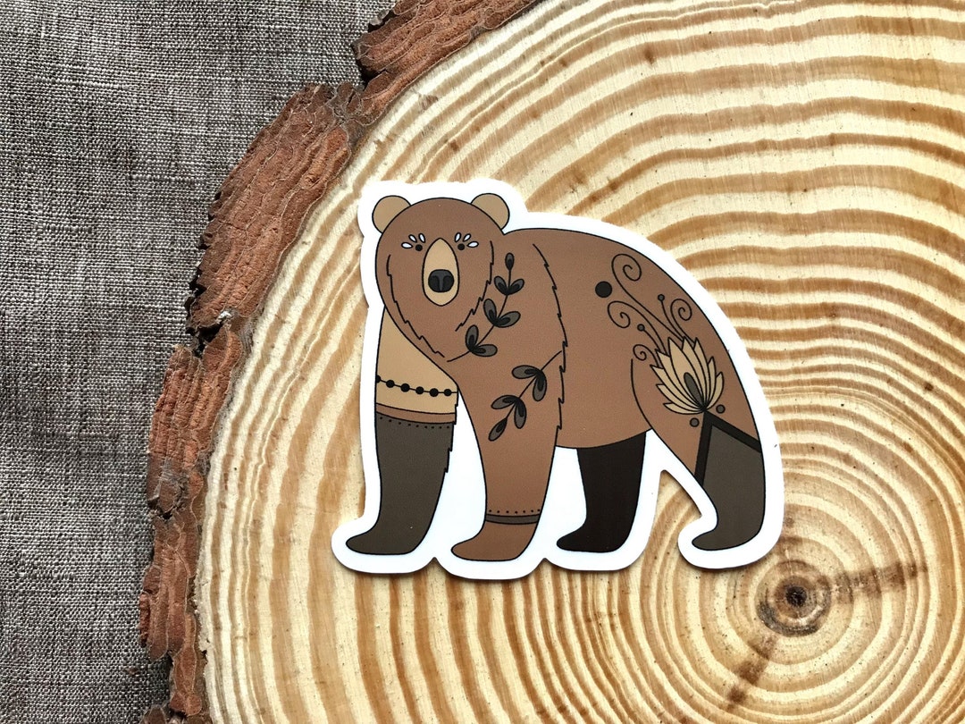 Brown Bear Sticker: Waterproof Alaskan Grizzly Decal for Water Bottle ...