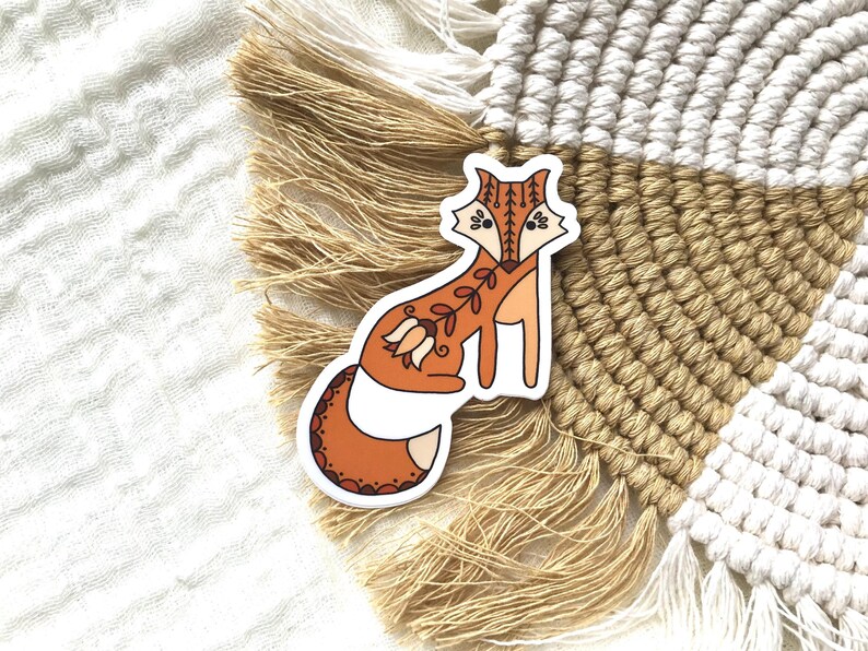 Cottagecore Red Fox Vinyl Sticker: Floral Animal Folk Art Decal - Etsy