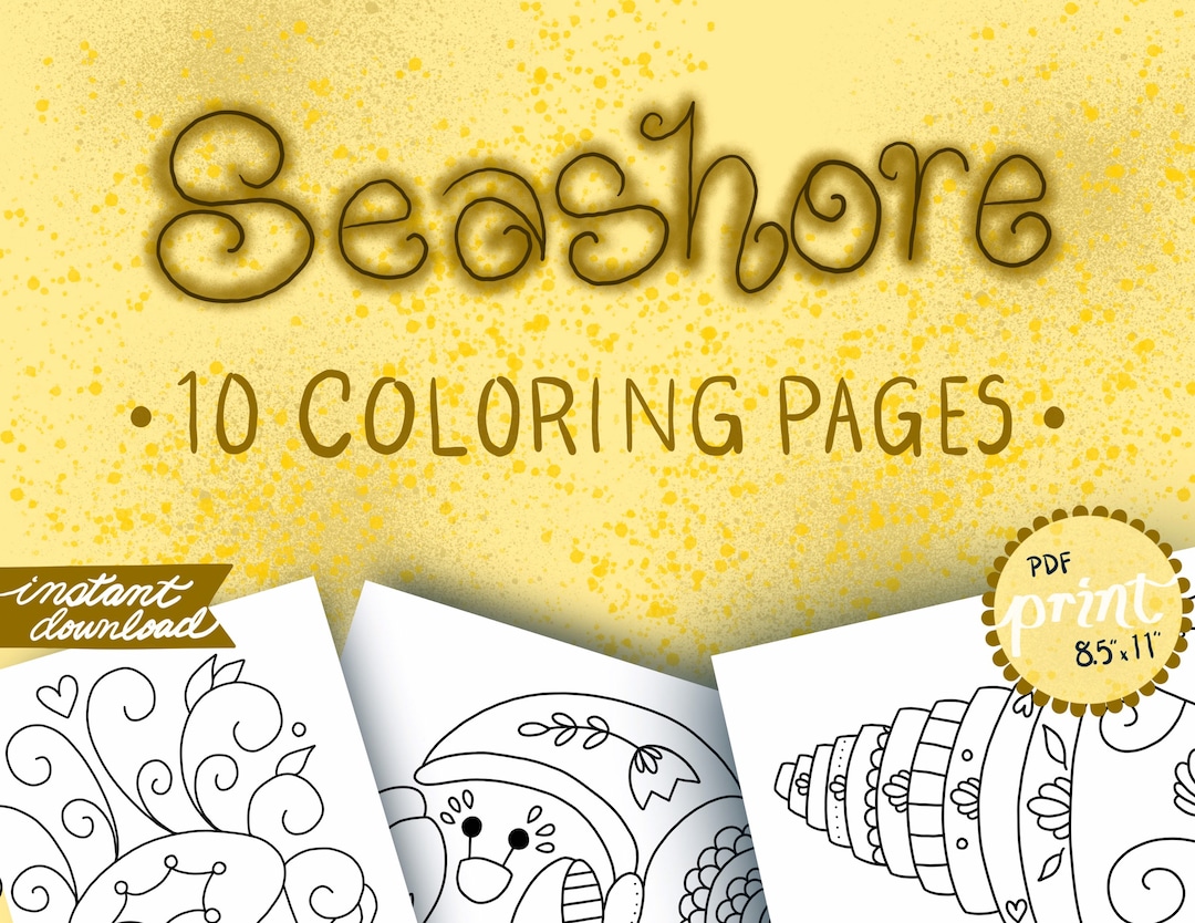 Beach Animals Coloring Pages, Set of 10 Etsy