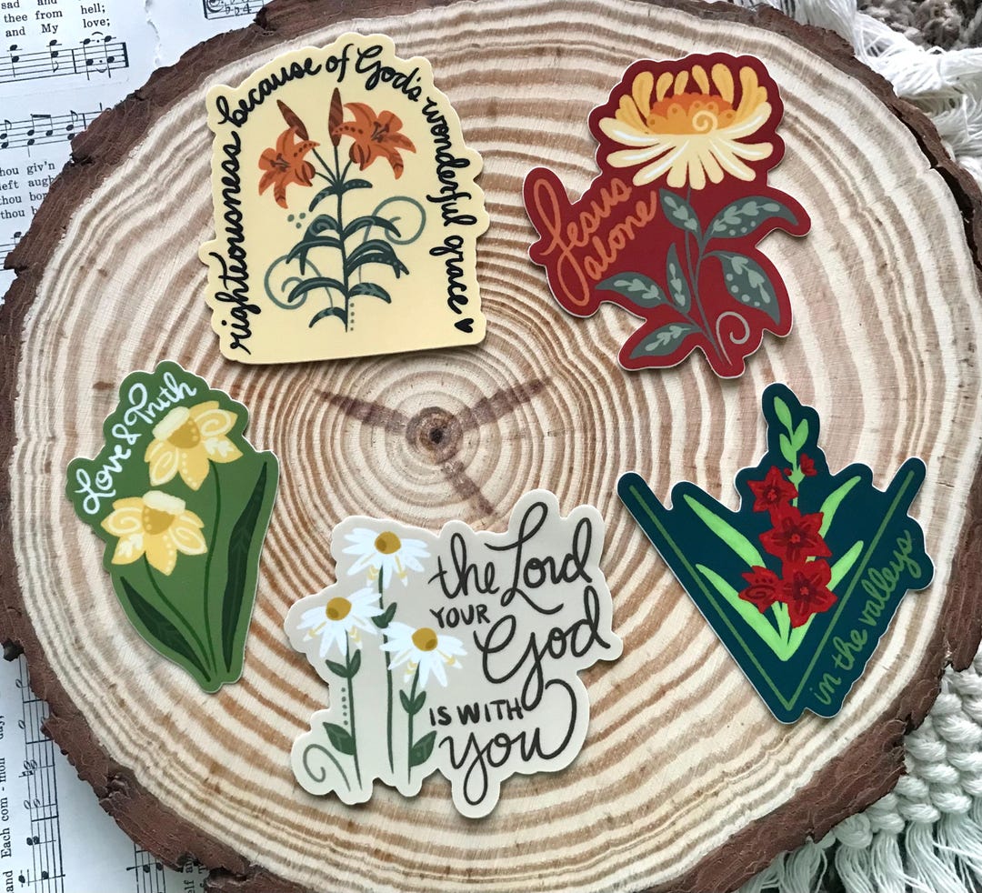 Christian Floral Sticker Pack: Waterproof Faith Decals for Water ...