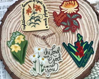 Christian Floral Sticker Pack: Waterproof Faith Decals for Water Bottles