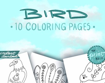 Bird Coloring Pages, Set of 10