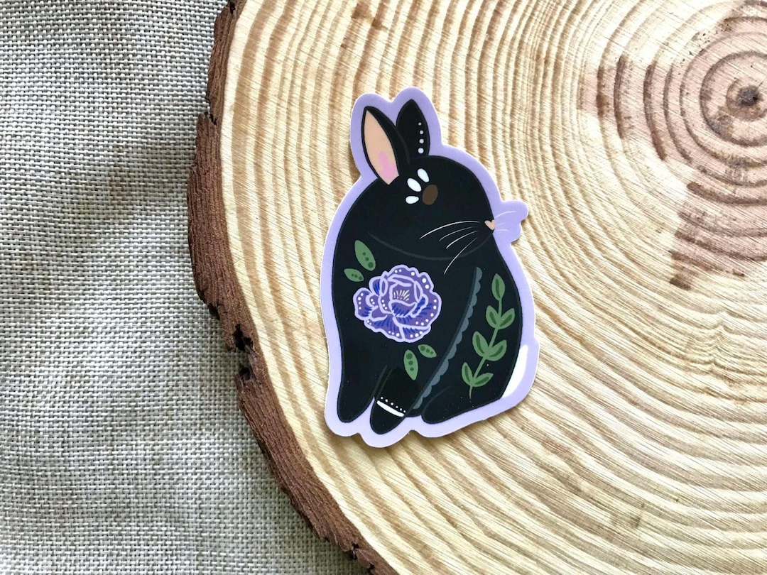 Black Floral Bunny Sticker: Rabbit Pet Lover Decal - Etsy