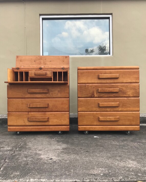 Mid Century Modern Art Deco Secretary Desk Dresser By Conant Etsy
