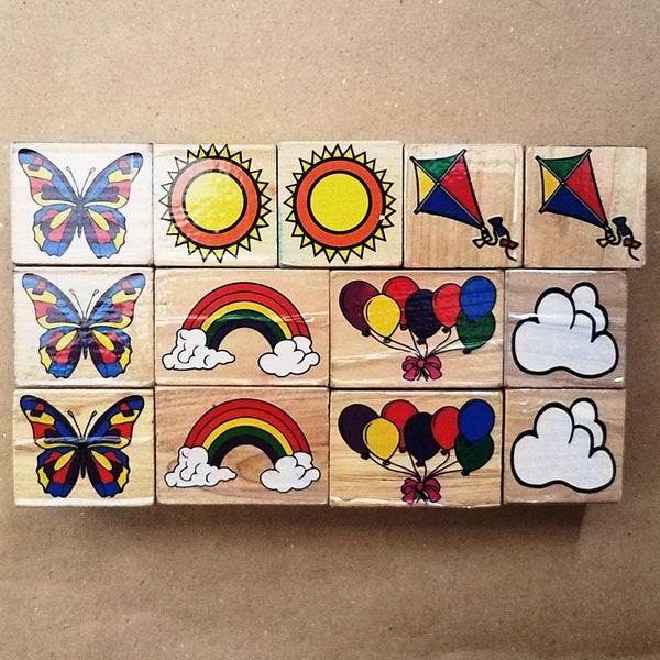 Rubber Stamps, Rainbow-Cloud-Kite-Sun-Butterfly-Balloons, CHOICE, Wood Mounted, Kids Craft, Art & Craft Supply, Scrapbooking, Stamping Tool