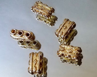 3 Hole Gold Bali Connector Bead, 2 Per Pack, Bead Spacer Separator, Satin Matte Finish, Jewelry Supply, Bead Supply, Jewelry Finding, 24K