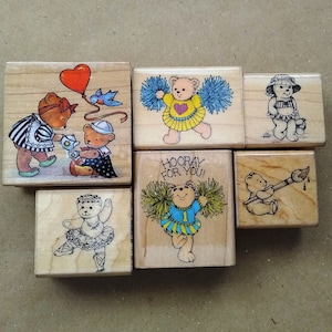Rubber Stamps, Bears: Doctor, Cheerleader, Beach, Painter, Ballet Dancer, Wood Mount, Choice, Scrapbooking, Art Supply, Collage, Cards, Kids
