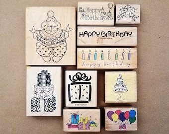 Happy Birthday Rubber Stamps, Wood Mounted, CHOICE, Various Sizes Makers, New & Used, Stamping, Scrapbook, Papercraft, Kid Craft, Supply