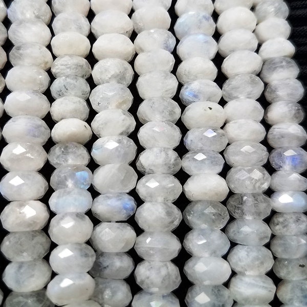 Moonstone Beads, 8x5mm 8" Strand, Faceted Rondelle Beads, Gemstone Bead, Bead Supply, Jewelry Supply, Stone Bead, Artisan Beads, Flash, Gems