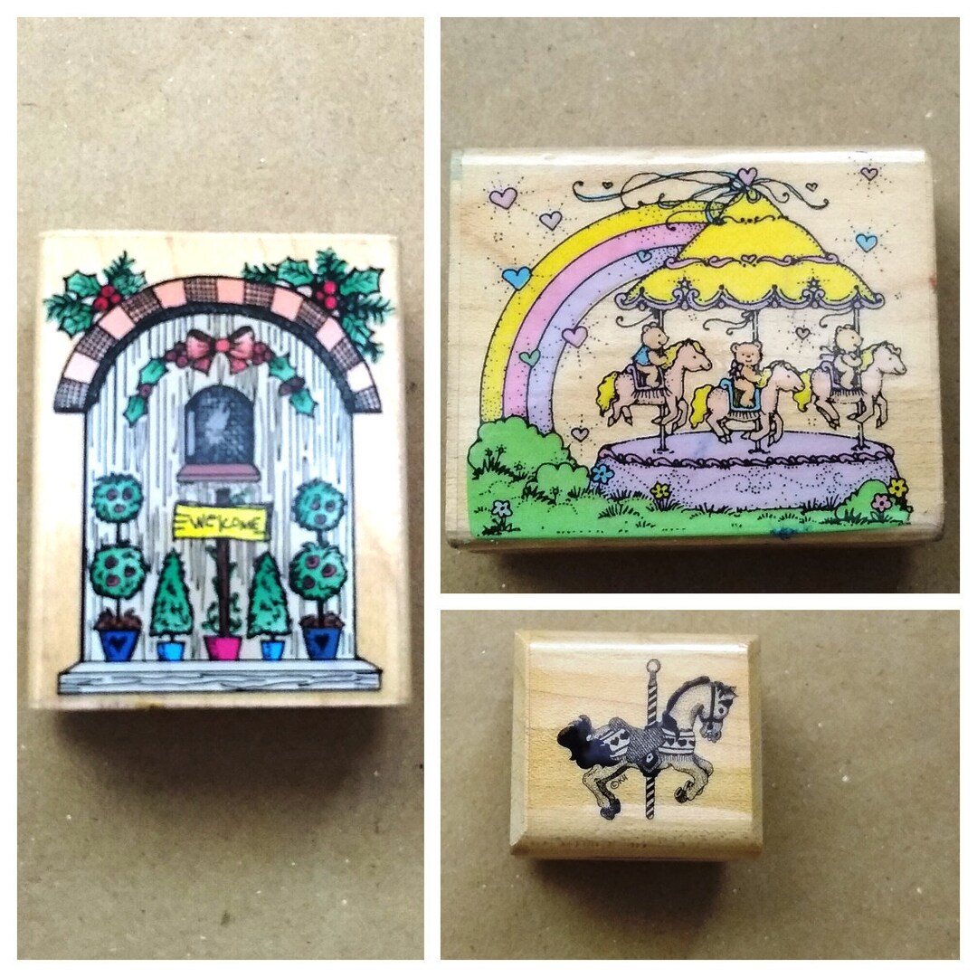 Rubber Stamps, Carousel Bears, Carousel Horse, Birdhouse Wood