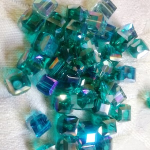 6mm Swarovski Cube Beads - Square Crystal Vitrail Medium 5601, Green Beads, AB Beads, Jewelry Supply, Bead Supply, Craft Supply, Austria