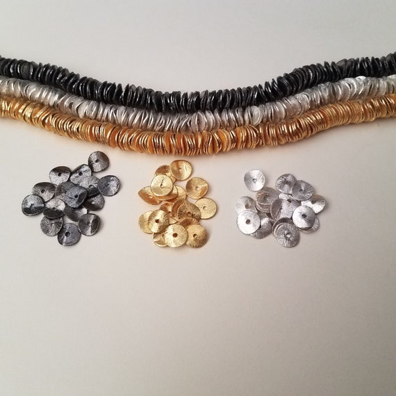 8mm Wavy Potato Chip Beads, 50, Gold, Silver, Black Ox, Brushed Finish, Plated, Spacer Disc, Jewelry Supply Findings, Bead Supply, Round