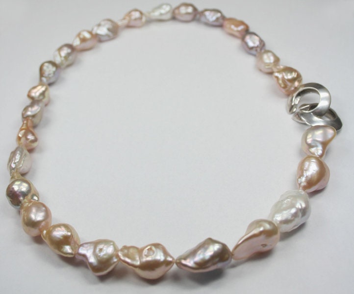 Collier Perles Baroques De Culture – Chaîne Entrelacée – Argent