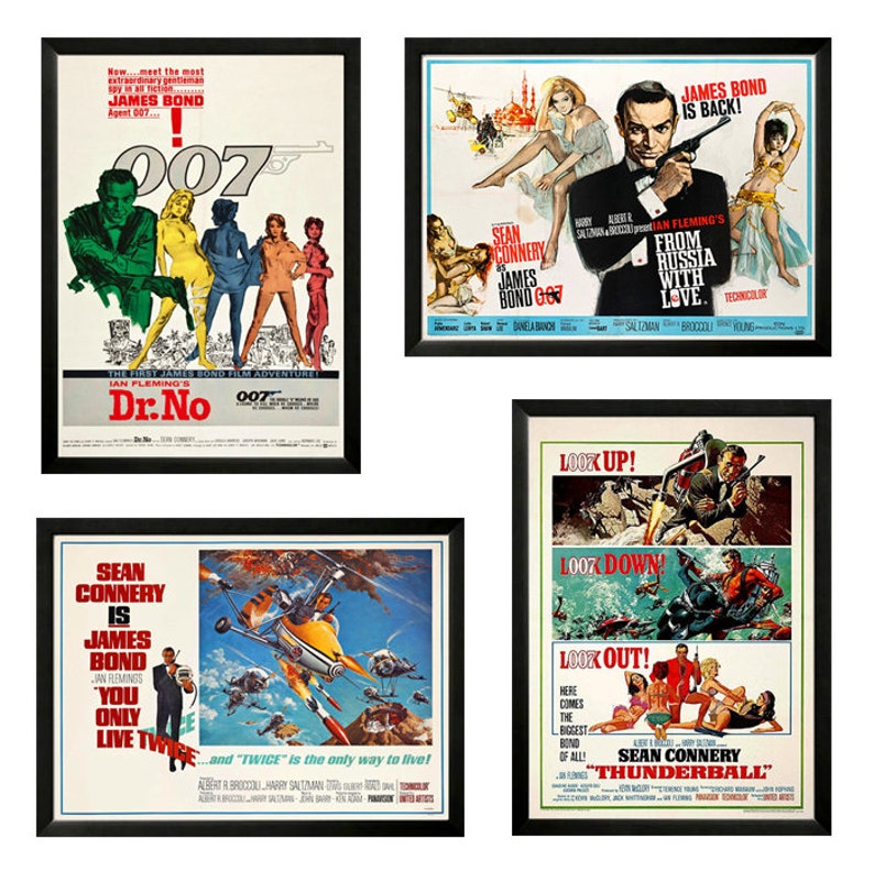 Set of 4 James Bond Movie Posters Custom Framed Displays Etsy