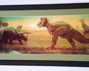 T-rex vs Triceratops Art by Charles Knight Framed Print