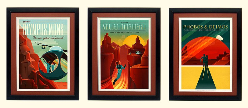 Spacex Mars Poster Set Lithographic A Quality Framed - Etsy