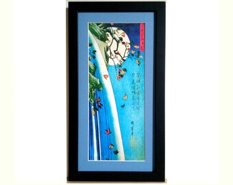 Framed Hiroshige Moon over Waterfall Japan Woodblock Print Reproduction