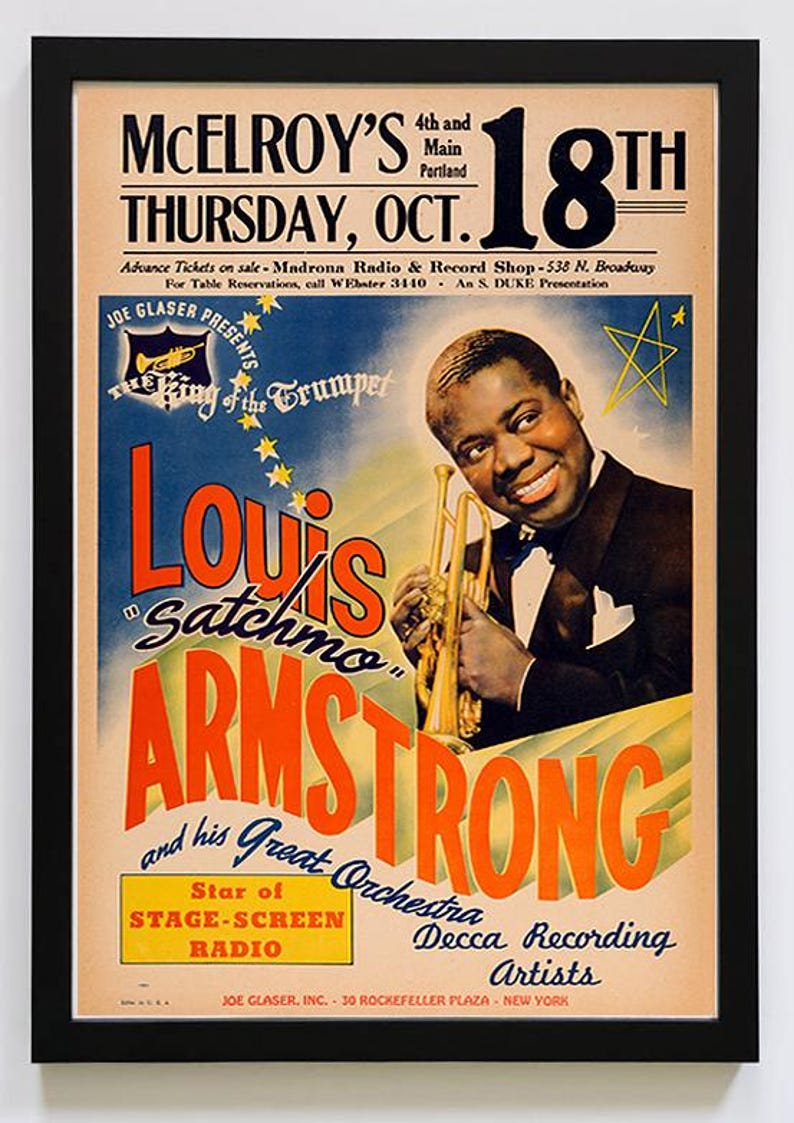 Louis Armstrong Jazz Concert Poster Etsy