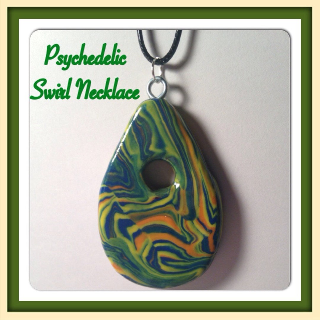 Psychedelic Necklace, Yellow Pendant, Green Necklace, Polymer Clay ...