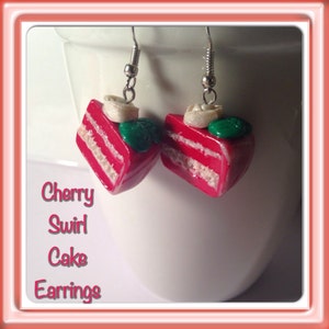 Cherry Cake Earrings, Cake Slices, Polymer Clay, Kawaii Clay Charms, Silver Earrings, Rose Jewelry, Tiny Clay Food, Clay Cakes, Clay Flowers