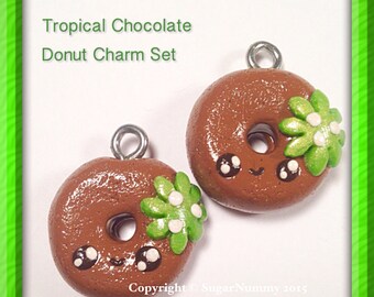 Donut Charms, Chocolate Donuts, Polymer Clay Charms, Miniature Donut, Tiny Clay Food, Flower Charm, Kawaii Clay Charms, Sugar Nummy, Jewelry