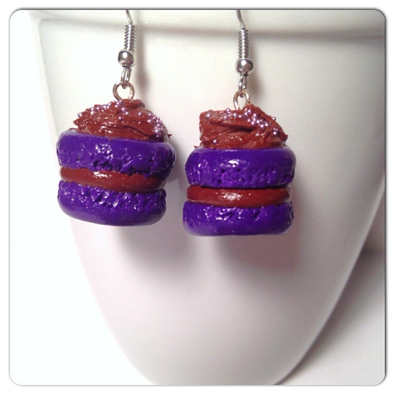Macaron Earrings Chocolate Macarons French Macarons Polymer Etsy