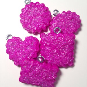 Pink Frosted Cookie Charms, Dark Pink Jewelry, Kawaii Clay Charms, Polymer Clay, Frosted Cookies, Silver Jewelry, Tiny Clay, Clay Food, Mini