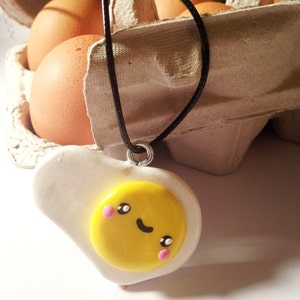 Kawaii Egg Necklace, Sunny Side Up, Egg Charm, Polymer Clay, Kawaii Clay Charms, Silver Chain, Breakfast Charm, Clay Pendant, Cute Charm