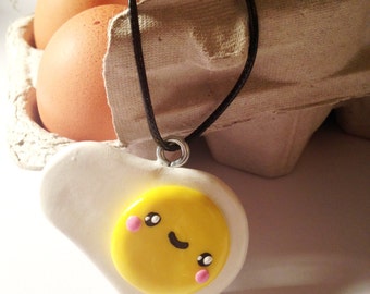Kawaii Egg Necklace, Sunny Side Up, Egg Charm, Polymer Clay, Kawaii Clay Charms, Silver Chain, Breakfast Charm, Clay Pendant, Cute Charm
