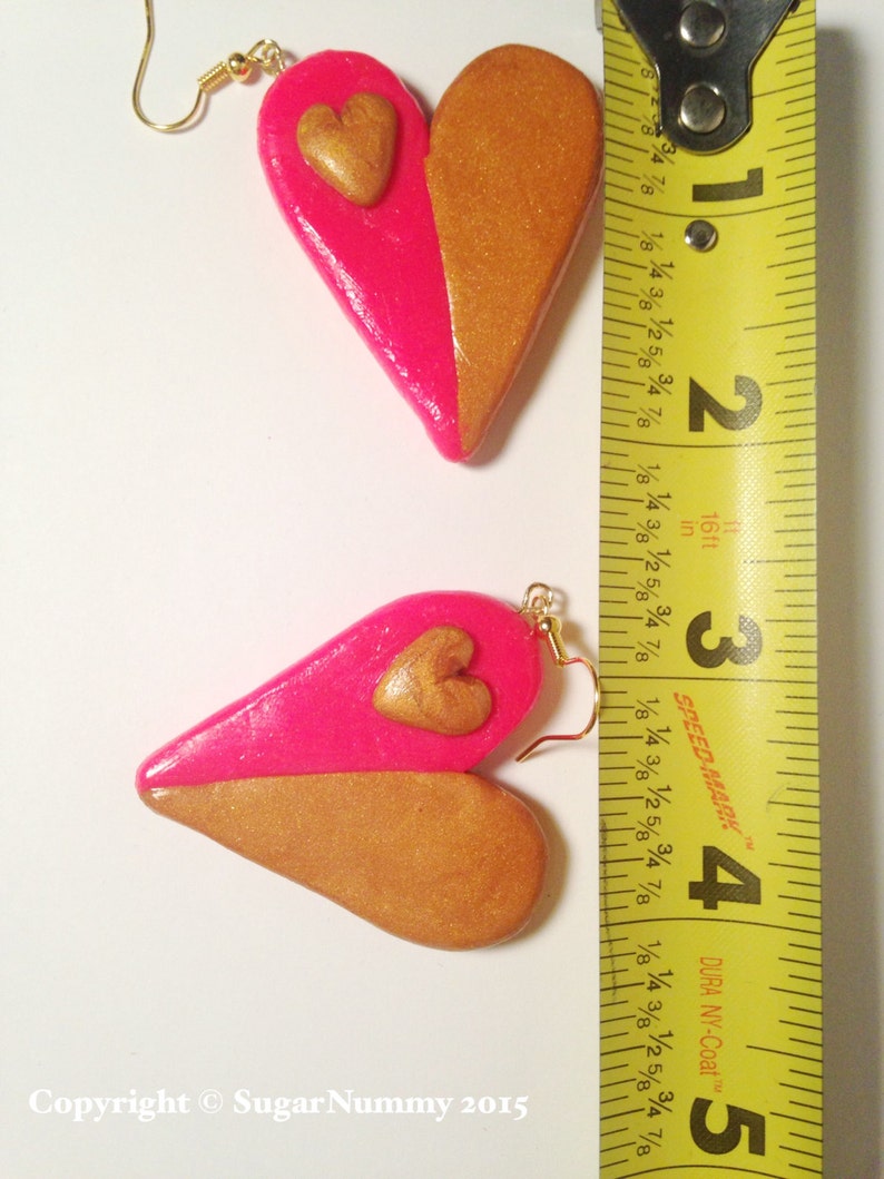 Heart Earrings, Pink and Gold, Hot Pink Jewelry, Gold Earrings, Heart ...