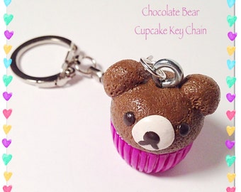 Cupcake Key Chain, Bear Cupcake, Polymer Clay Charm, Cupcake Charm, Kawaii Clay Charms, Food Jewelry, Tiny Clay Food, Bear Jewelry, Cute