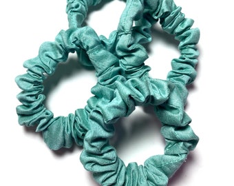 Skinny Aquamarine Green Scrunchie | Thin Silk Cotton Aquamarine Green Scrunchie | Gifts for Her