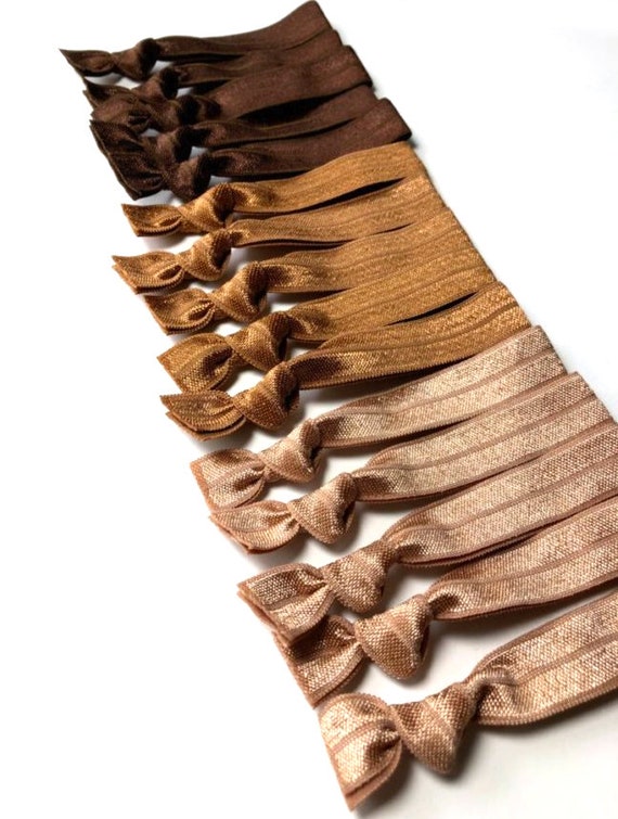 Brown Elastic Hair Ties Brunette Ombre Set Of 15 Hair Etsy