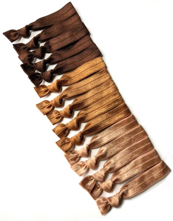 Brown Elastic Hair Ties Brunette Ombre Set Of 15 Hair Etsy