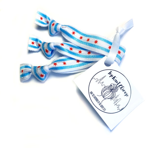 Chicago Flag Hair Ties | Set of 3 Hair Elastics | Chicago Gift Ideas