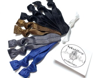 Dark Neutral Hair Ties - Set of 10 Ponytail Elastic Holders | Black, Brown, Dark Gray and Navy Hair Tie Set