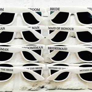 Personalised Wedding Sunglasses Favours BRIDE - GROOM - BRIDESMAID etc