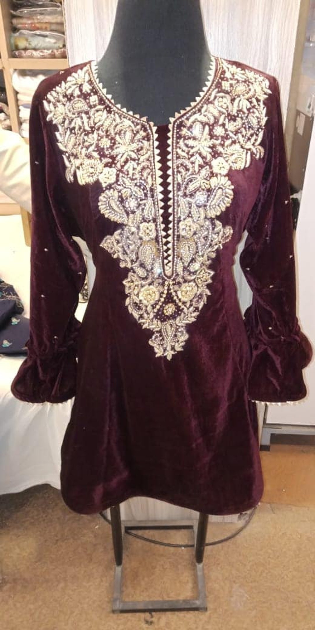 Wine Color Velvet Kurti Size Xl, Xxl Etsy