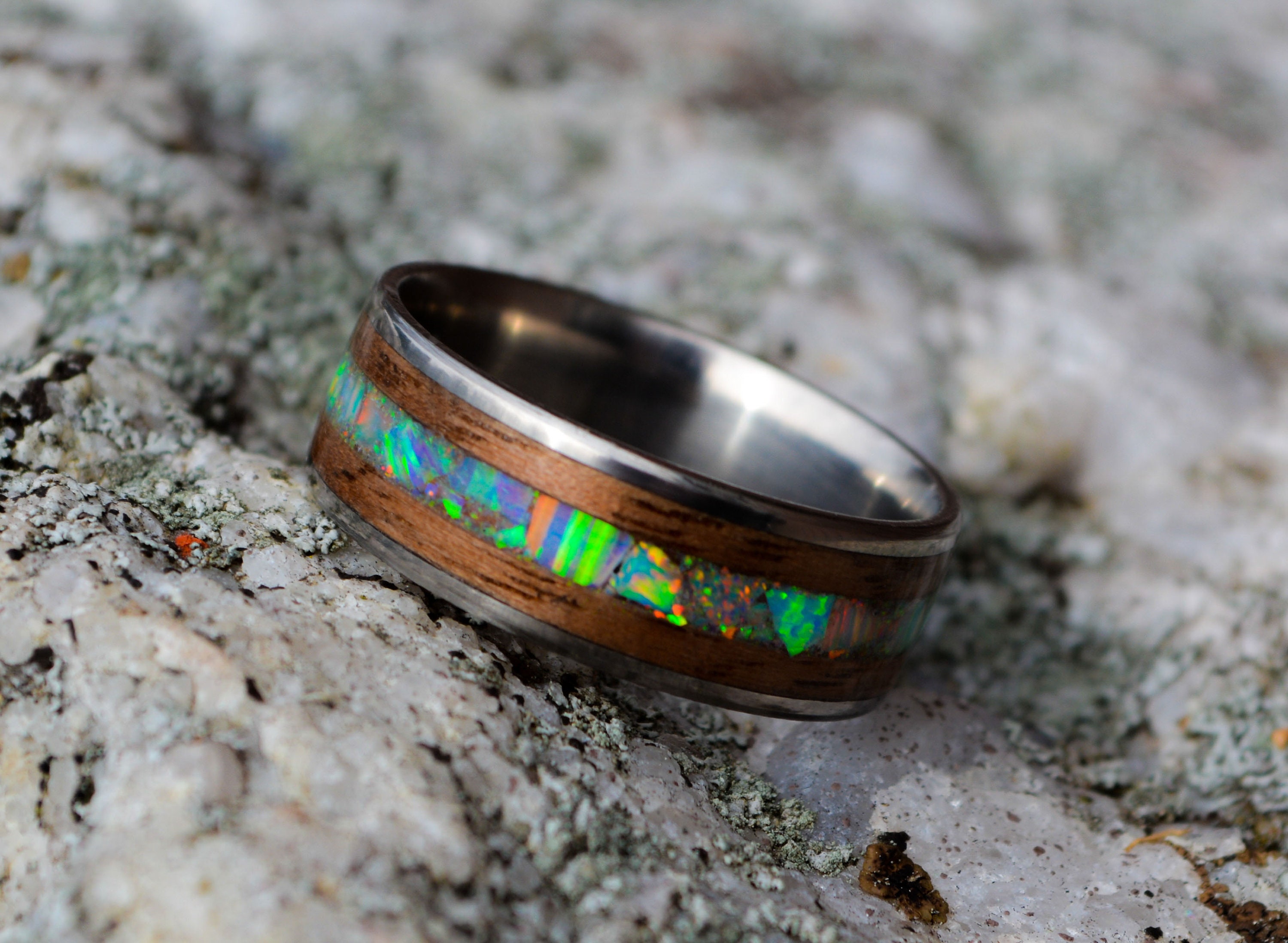 wooden ring wood opal ring titanium wood ring bentwood Etsy
