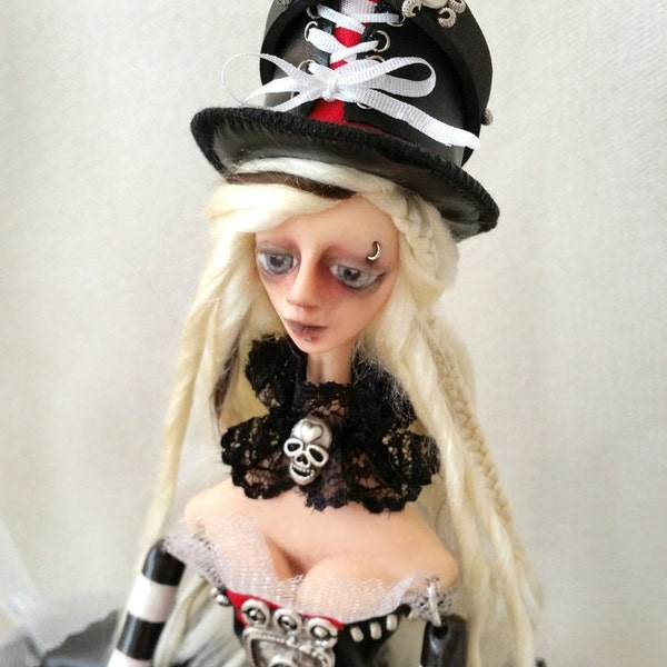 OOAK Art Doll Steampunk Stella has promotion price with her special wood box and doll stand!