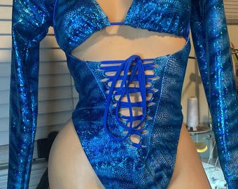 One of A Kind Blue Snakeskin Bodysuit