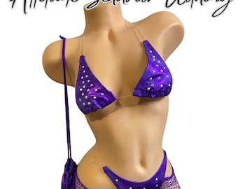 One-of-a-Kind Fishnet Bikini Set with Money Bag – Stage & Nightlife Wear